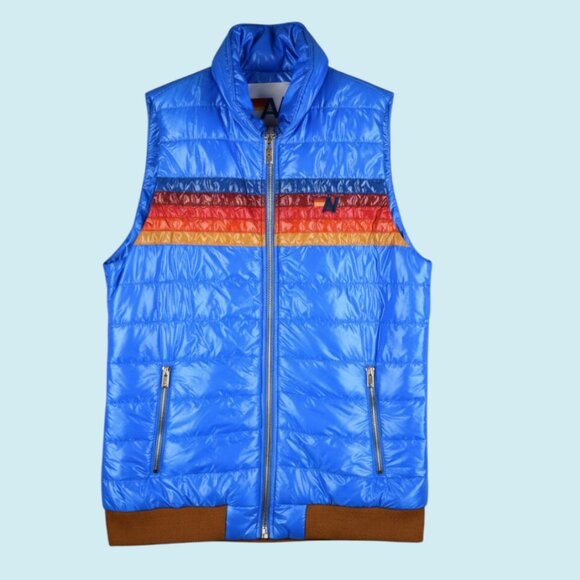 Aviator Nation 5-Stripe Vest Women's Large Glossy Blue Full Zip Sunburst $398 - Picture 5 of 16